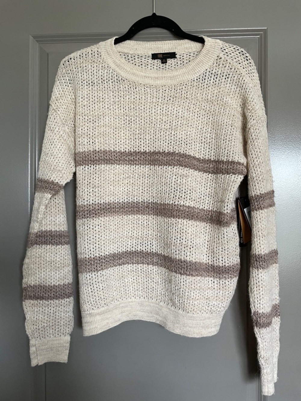 NWT Frye Cream and Taupe Striped Crewneck Sweater